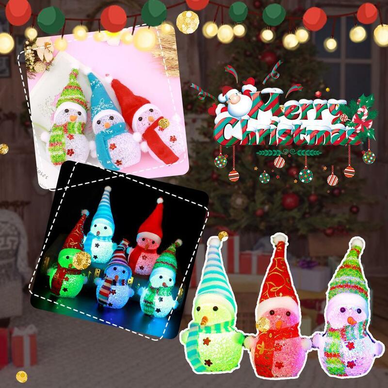Random Led Luminous Snowman Ornaments Christmas Pendant Christmas Crystal Nightlight Goods Merry Gift Christmas Lamp Noel X8D5