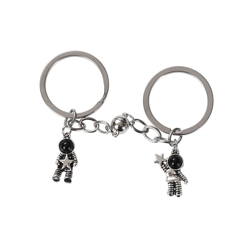 A Pair Keychain Astronaut Star Magnetic Button Key Ring Spaceman Key Chains For