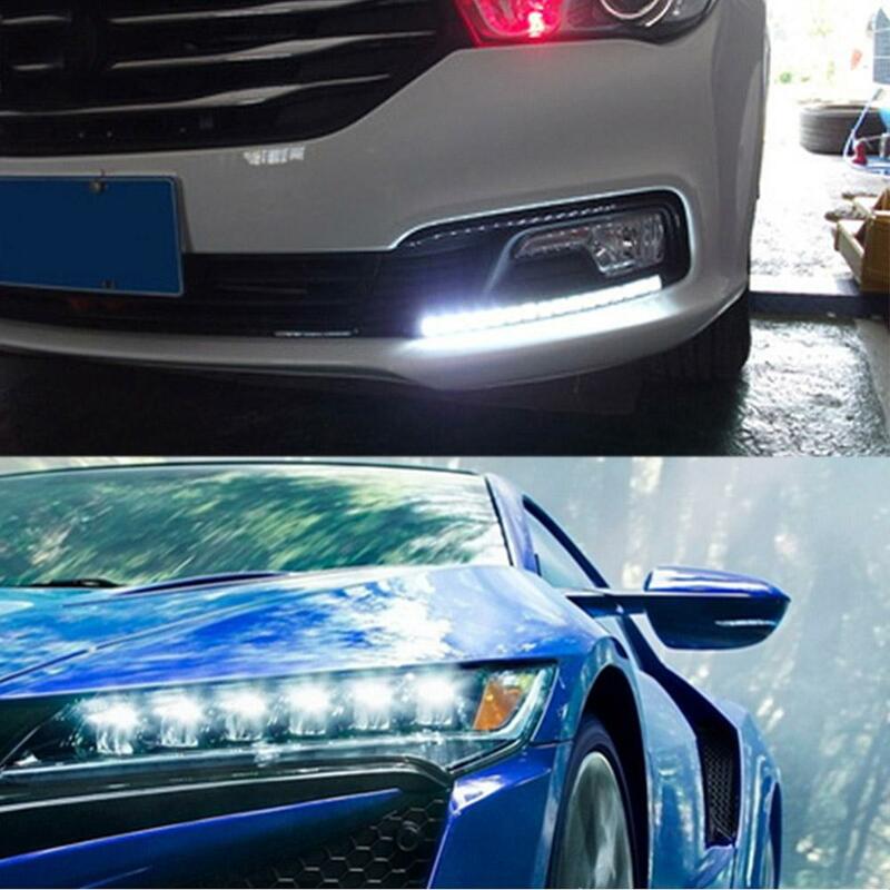 2x Led Mobil Universal DRL Lampu Lari Siang Hari Fleksibel 6LED Putih Tahan Air Lampu Peringatan Berkendara Kabut Aksesori Mobil LED Otomatis
