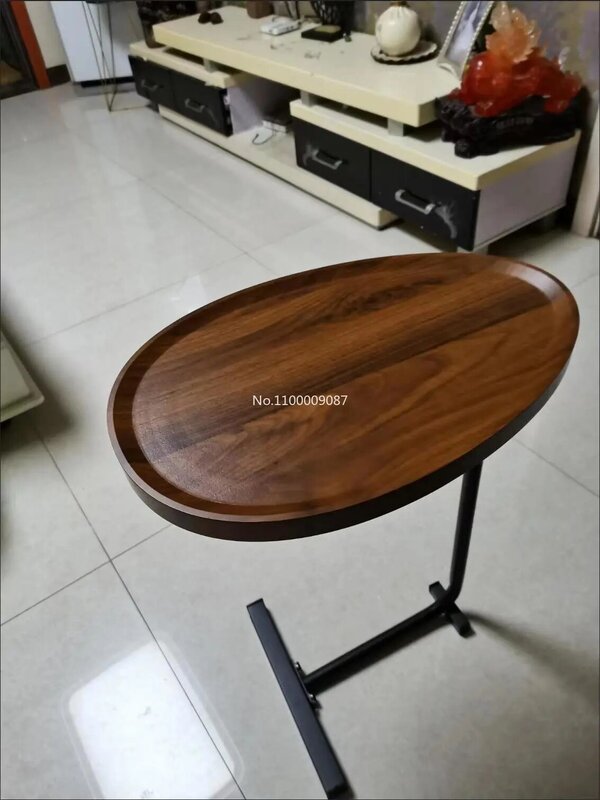 Mesa esquinera de hierro forjado, mesa de centro de madera maciza ovalada, sencilla y moderna, para lectura