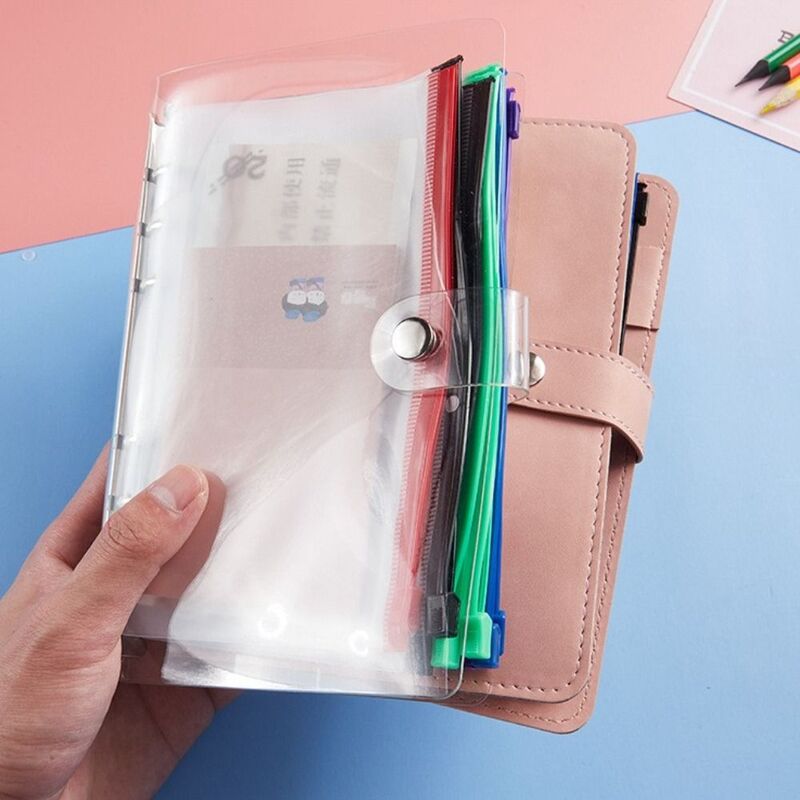 2pcs A5/A6 Binder Pockets Binder Zipper Folders for 6-Ring Notebook Binder Waterproof PVC Leaf Pouch Document Filing Bags