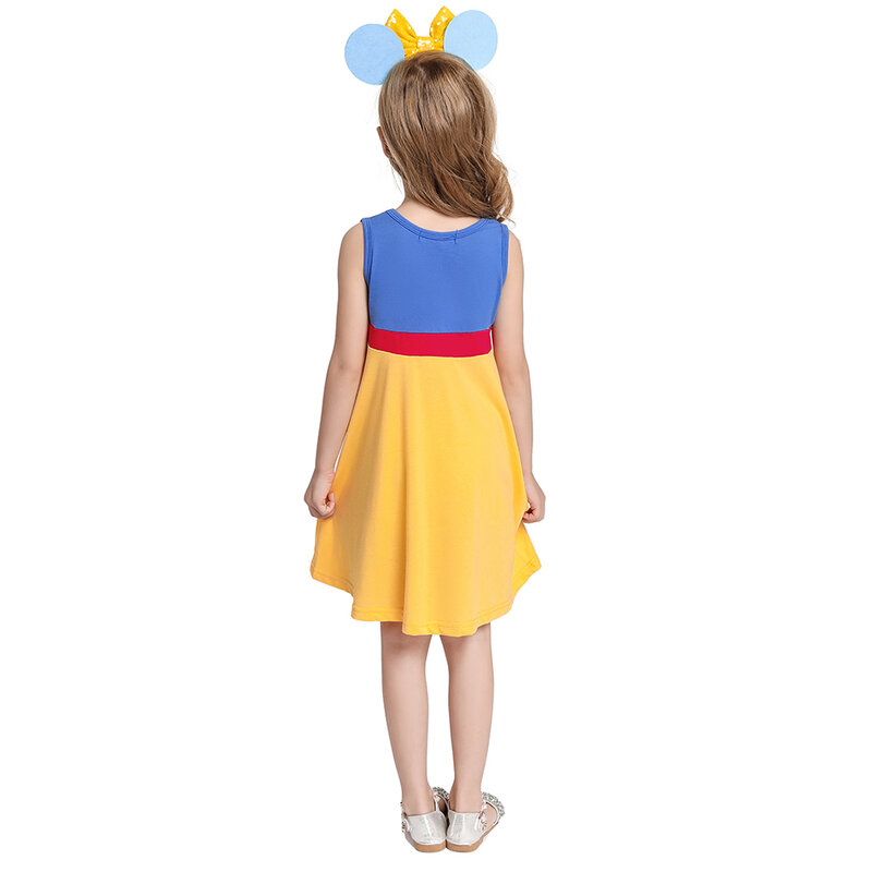 Disney Prinses Meisje Zomer Jurk Off Shoulder Belle Jurk Schattige Kinderen Kleding Vakantie Outfit Sneeuwwit Mulanverjaardagsfeest