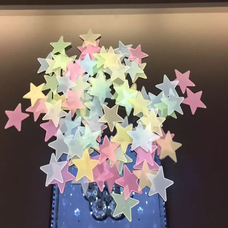 蛍光色のPVCステッカー,子供部屋用の明るい星,3cm, 100ピース/バッグ
