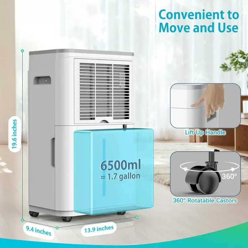 4500 Sq. Ft Dehumidifiers for Large Room and Basements, 50 Pints Dehumidifier with Drain Hose, Auto Shut Off and Defrost Functio