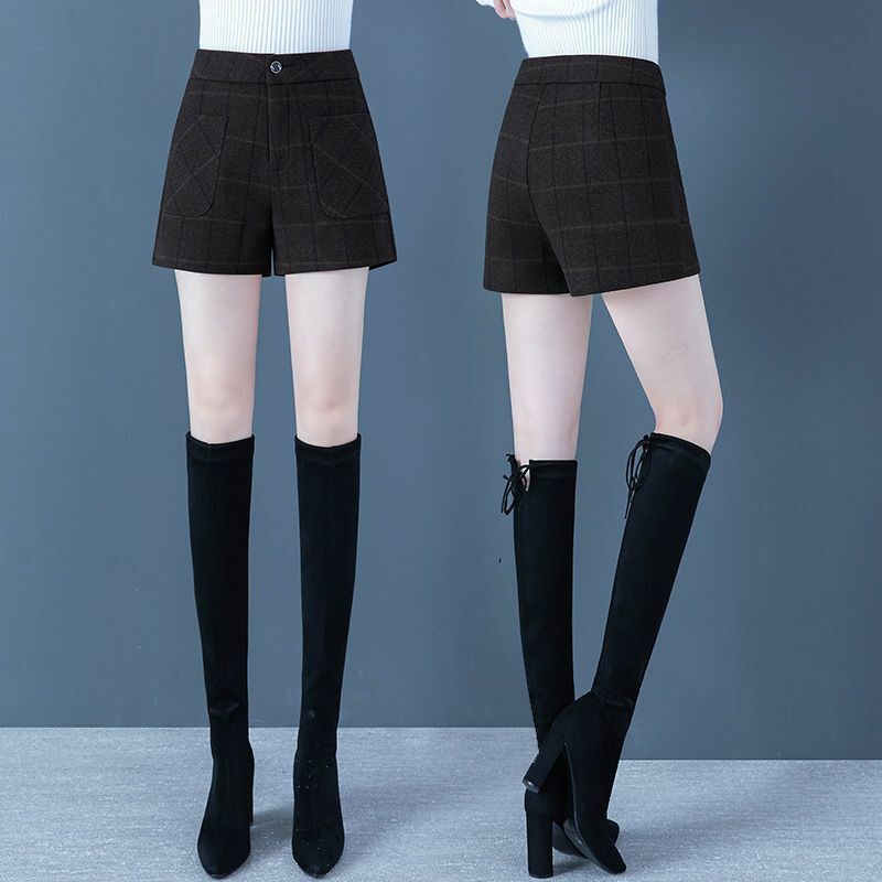 2024 New Plaid Fashion Shorts All-match Solid Color  Casual Shorts Women A-line High Waist Slim Short Ladies Bottom T518