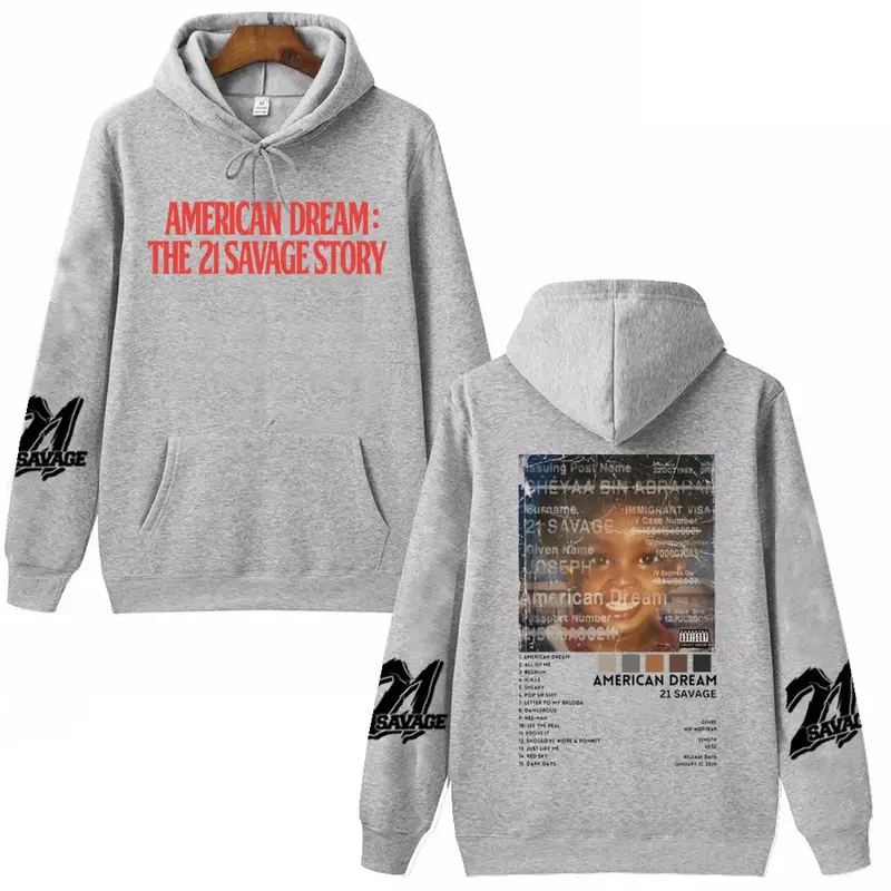 21 Savage Story American Dream 2024 Hoodie Man Woman Harajuku Hip Hop Pullover Tops Sweatshirt