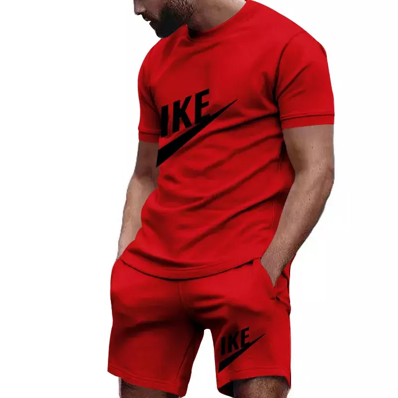Men's short-sleeved T-shirt and jogging pants set, sports target, casual, Summer two-piece set 2024