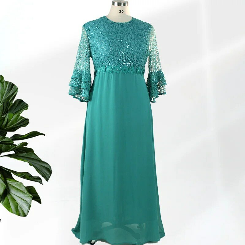 Plus Size African Party Dresses for Women 2023 New Fashion Dashiki Ankara Lace Wedding Gowns Elegant Turkey Muslim Maxi Dress