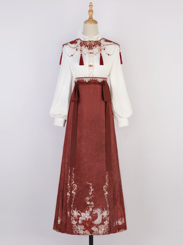 オリジナルのZhanfu女性用スーツ改善されたhan要素のシャツ、馬のスカート、クラウドショルダー、赤の婚約、毎日新しい年