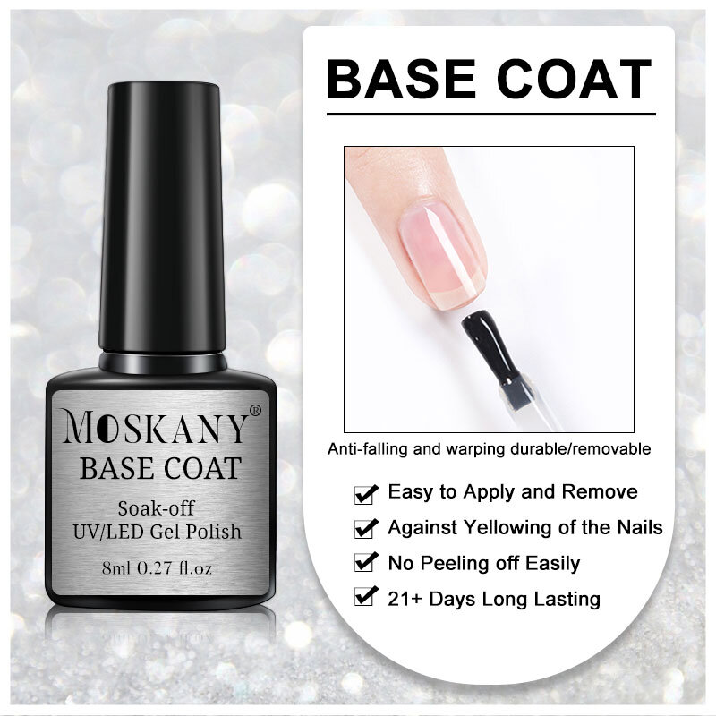 Moskany 7,5 ml Fast Air Dry Primer für Nail Art Design mit Top-und Base Coat Tool Kit Keine Notwendigkeit von UV/LED Lampe Gel Nagellack