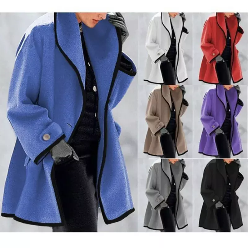 2023 Women's Woolen Coat Fashion Autumn and Winter Multi Color Jackets for Women Round Neck Loose Solid Coat