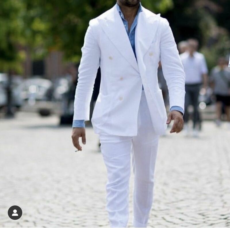 Biały dwurzędowy garnitur Slim Fit 2 Pcs kostium Homme smoking pana młodego garnitury ślubne blezer na imprezę kurtka Masculino Terno + spodnie