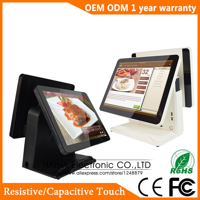 Haina Touch Hot Selling 15 ''15 Inch Capacitieve Touchscreen Kassa Dubbele Monitor Pc Pos Systeem Punt Van Verkoop