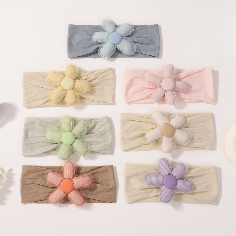 Soft Nylon Flower Headband, Elastic Hairband, Turbante para Criança, Acessórios para Cabelo, Adequado para Bebê Recém-nascido, 1Pc