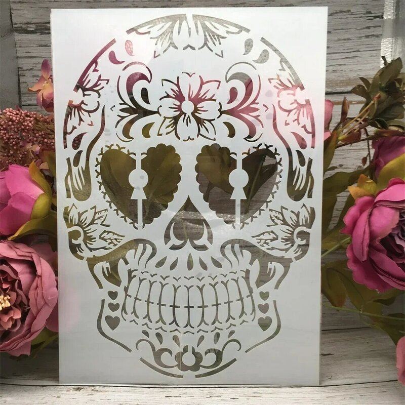 Diy stencils para scrapbook, 4 pçs/lote, a4, crânio, esqueleto, fantasma, pintura, coloração, gravação, álbum, modelo de cartão decorativo