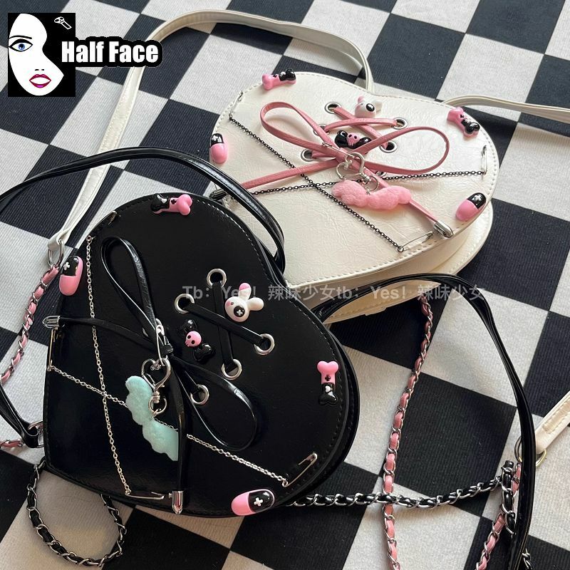 Y2K Spicy Girls Harajuku Gothic Punk Bow chain Two Shoulder Women’s Rabbit Lolita Mini Crossbody Heart Style backpack Bags Tote