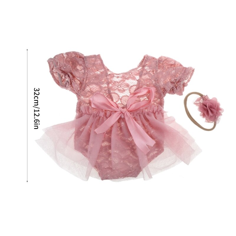 Baby Photography Props Lace Bowknot Jumpsuit Flower Hairband Newborn Photo Props Photoshoot Hairband Infant Photo Outfit