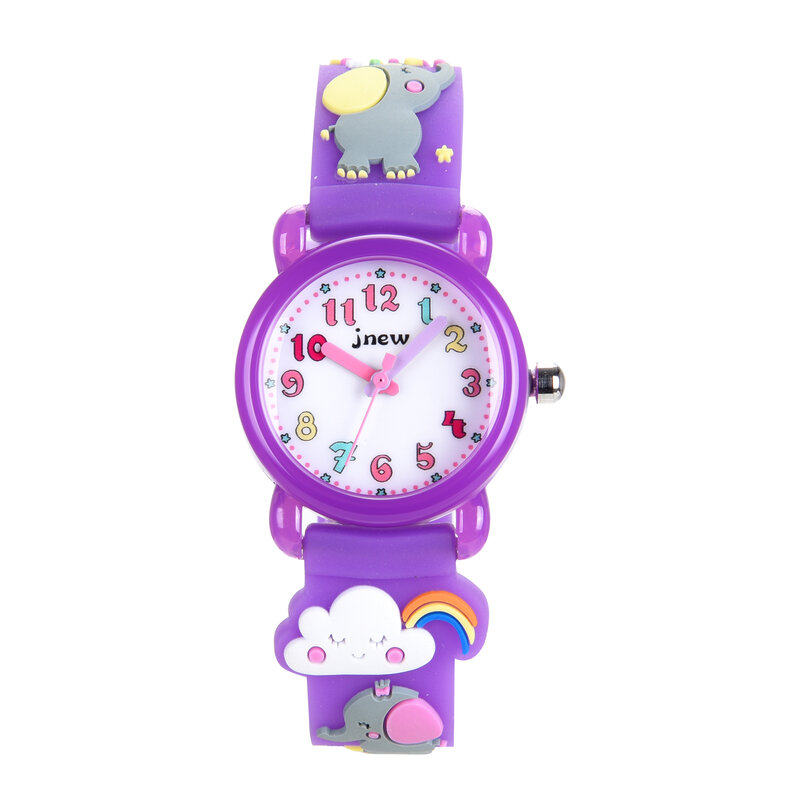 Relógio de geléia de silicone para meninas Bateria japonesa Elefante Arco-íris Estudante dos desenhos animados Relógio de quartzo impermeável, bonito, 2023