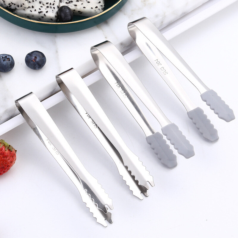304 Stainless Steel Thickened Ice Clip Silicone Ice Clip With Tooth Cube Sugar Clip Bar Ice Bucket Ice Particle Clip S1510