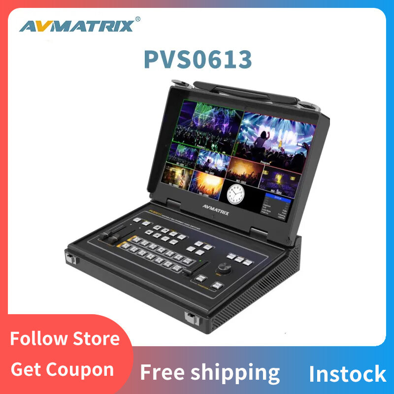 AVMATRIX-conmutador portátil PVS0613 de 13,3 pulgadas, 6 canales, SDI/HDMI, multiformato de vídeo, FHD, LCD, con mezclador de Audio, modo PiP, interfaz GPIO