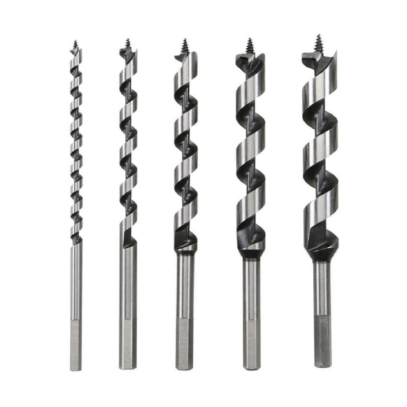 5Pcs Wood Drill Bit 9inch Length Screw Point Hex- Drill Deep Hole in Woodworking Cutter