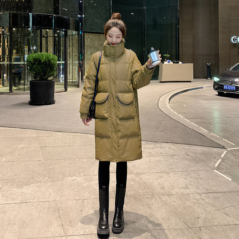 2023 Winter Fashion Women Down Coat Thickened Loose Mid Length 90% White Duck Down Parkas High End Women Warm  Windproof Parka
