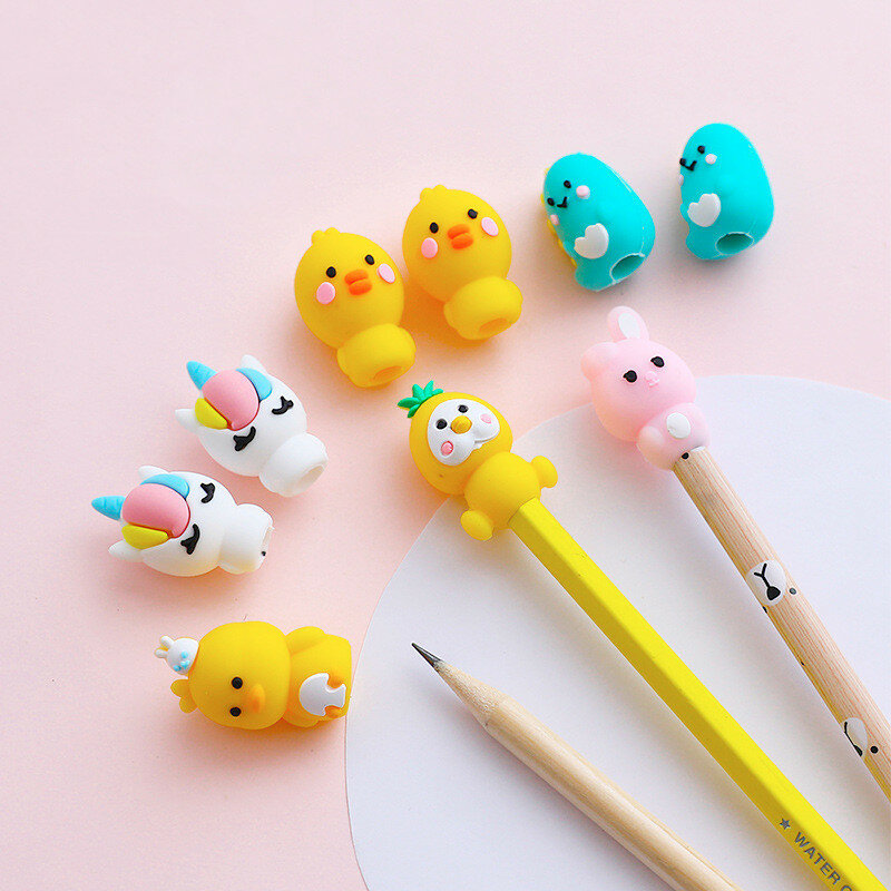 3pcs/bag Multifunctional Cartoon The Cap of A Pen Cover Case Kawaii Pencil Extender Soft Silicone Pen Cover Stationery Supplies