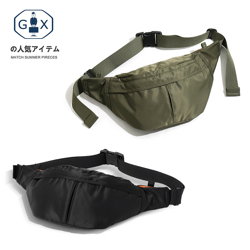 Japanese Style Casual Fanny Pack Waterproof Crossbody Bag Nylon Cloth Men Single Shoulder Bag Outdoor Men Waist Bag Handbag