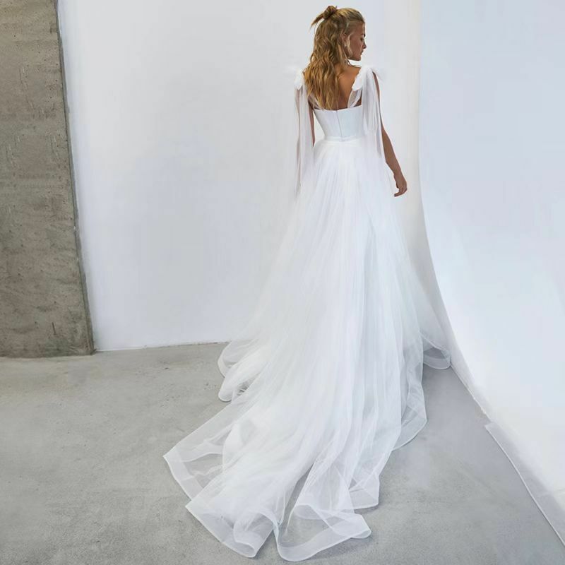 Gaun pernikahan seksi 2024 gaun pengantin tanpa lengan tali spageti gaun pesta Organza A-Line Backless vestidos de novia
