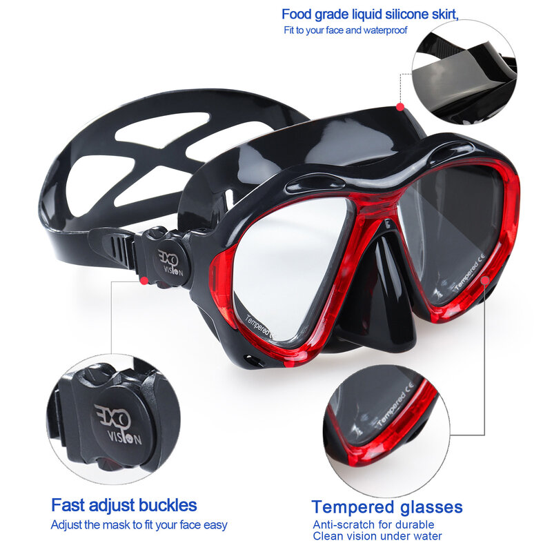 Snorkel Diving Mask, Panoramic HD Anti-Fog Scuba Diving Goggles, Silicone Skirt Tempered Glass Dive Mask for Adult and Youth