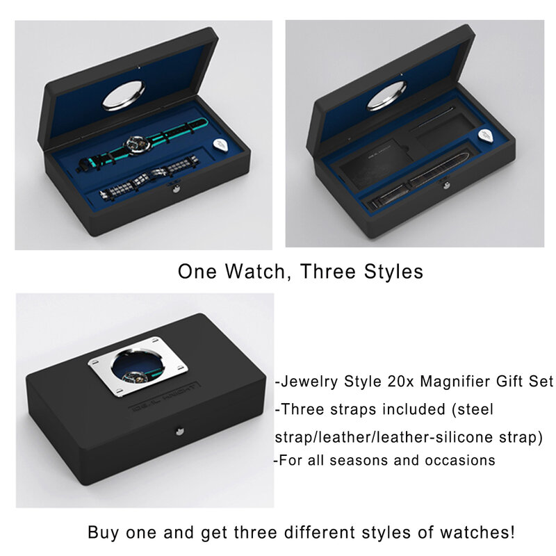 I & k jam tangan asli untuk pria, jam tangan kerangka mekanik Tourbillon tahan air kristal safir kulit baja bercahaya Set hadiah