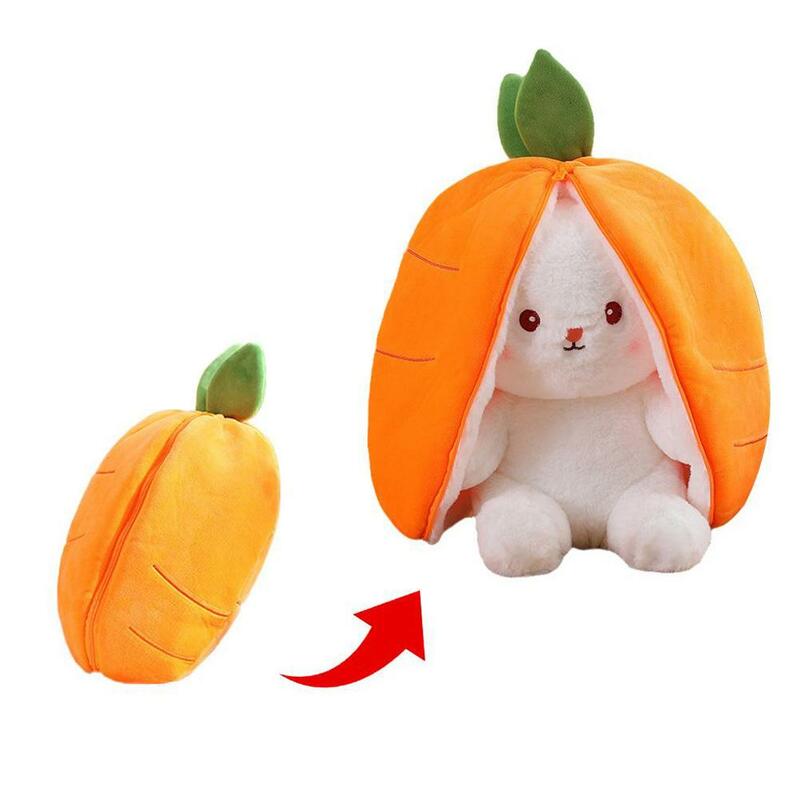 Carrot Rabbit Plush Pillow Reversible Carrot Strawberry Bunny Plush Doll 18cm with Zipper Cute Soft Rabbit Toys Gifts for Kids