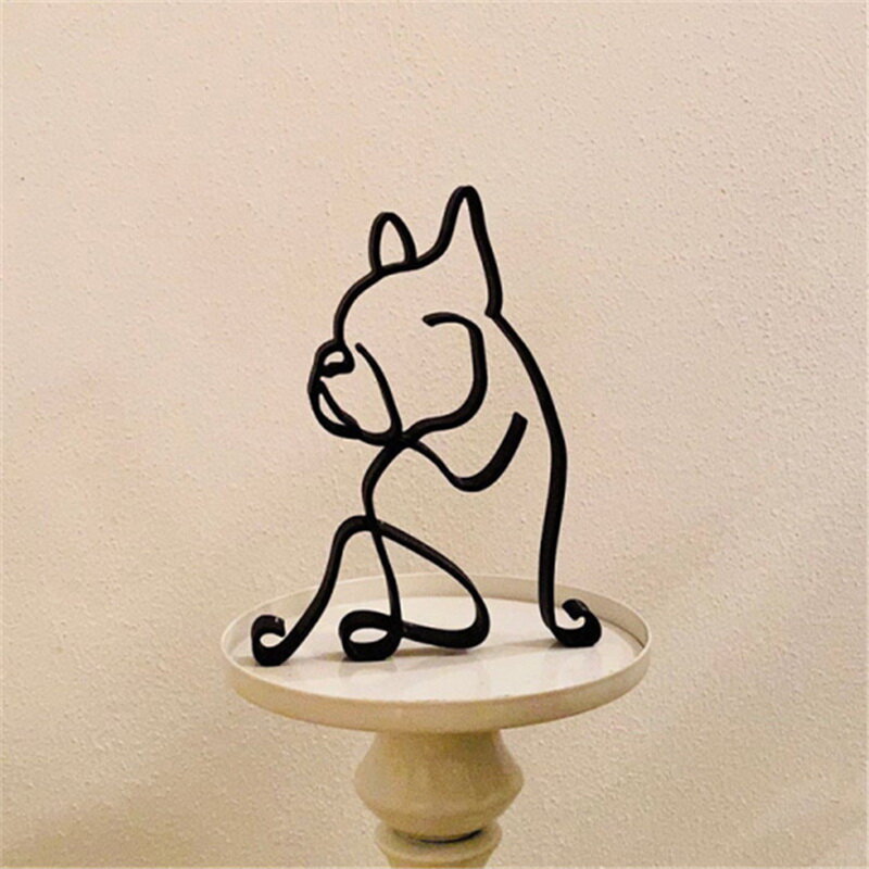 شحن مجاني الكلب الفن النحت بسيط المعادن تمثال كلب صغير حلية الحديثة ديكور المنزل مكتب ملحق كلب الحد الأدنى تمثال