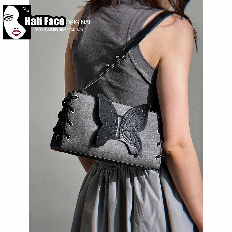 Y2K острые девушки Харадзюку женские готические сумочки с бабочкой коричневые панк на одно плечо продвинутый дизайн универсальные сумки через плечо тоут