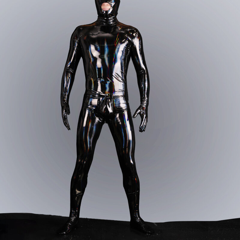 Cosplay Men Maid tuta PU Leather Shiny PVC Catsuit Laser Wet Look High Elastic Full Body Body Shapers Body Bodystocking