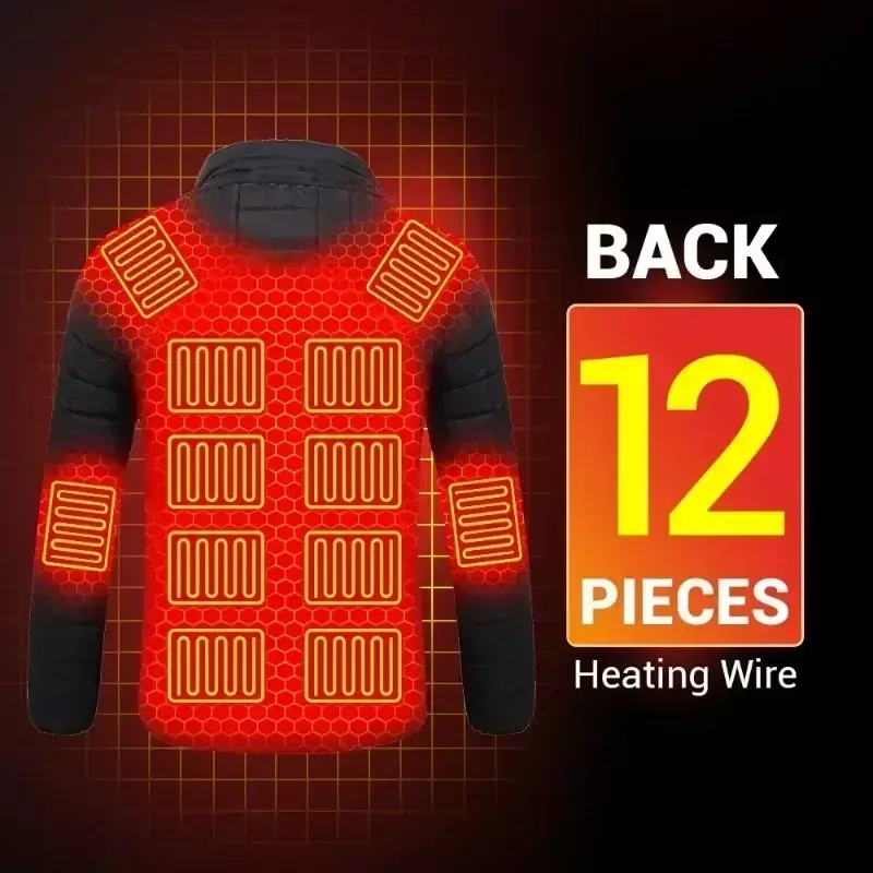 Jaket pemanas USB hangat pria, jaket hangat tahan air dengan tudung warna polos termostat cerdas Musim Dingin 2023