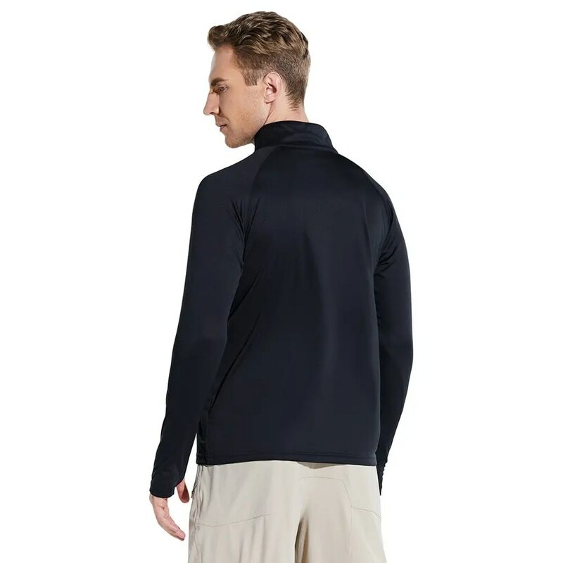 Baleaf Men's Gym Fitness 1/4 Zip Pullover UPF 50+ Sun Protection Thumbholes Long Sleeve Shirt For Running/Golf/Hiking