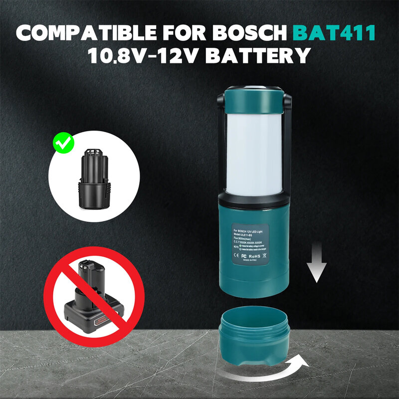 Dla Bosch 9W Max podręczne oświetlenie światło robocze Led 900lm kompatybilne z akumulatorem litowo-jonowym 12V światło awaryjne