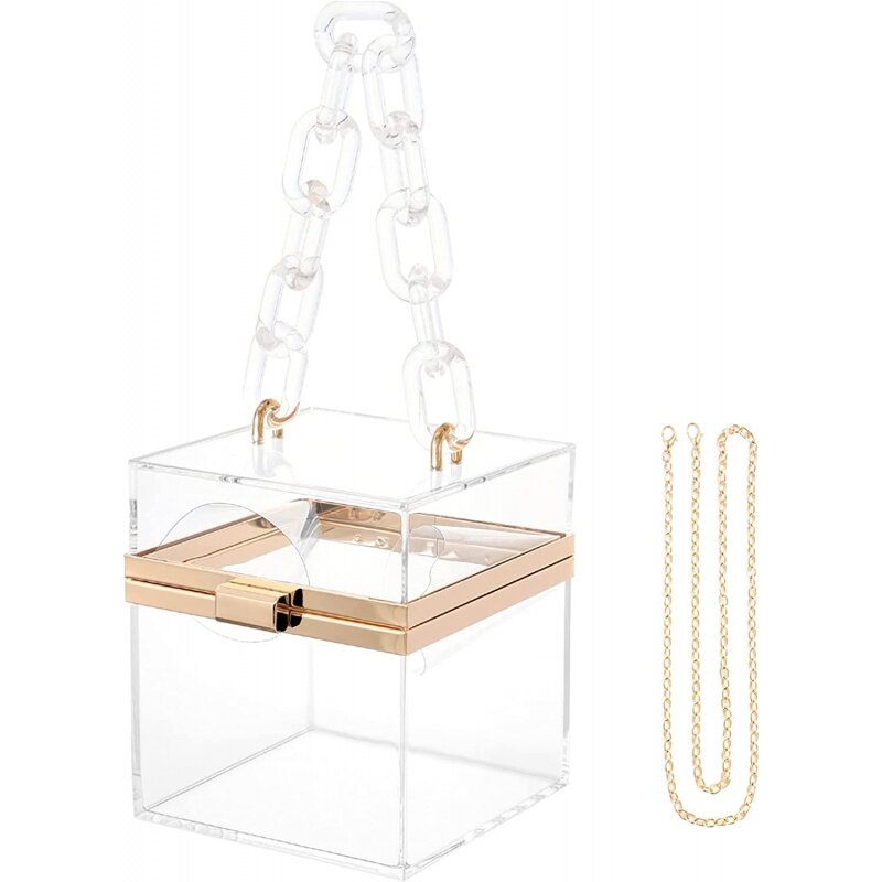 Модный прозрачный акриловый пластиковый неоновый жёсткий клатч-кошелек с золотой цепочкой и ремешком подарки ко дню Святого Валентина и учителю