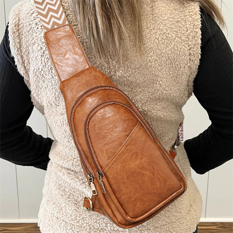 กระเป๋าคาดอกแฟชั่นแนวลำลองของผู้หญิงกระเป๋าคาดเอวสไตล์โบฮีเมียนย้อนยุคกระเป๋าพาดลำตัวมีสีทึบ