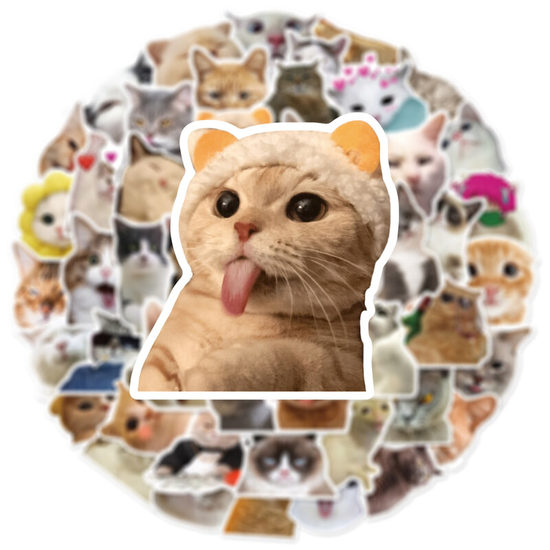 Cute Cartoon Realistic Cat, Graffiti Cup Decoração de Interiores, DIY Waterproof PVC Sticker, Personalidade Brinquedos, Atacado, 10 Pcs, 30 Pcs, 50Pcs