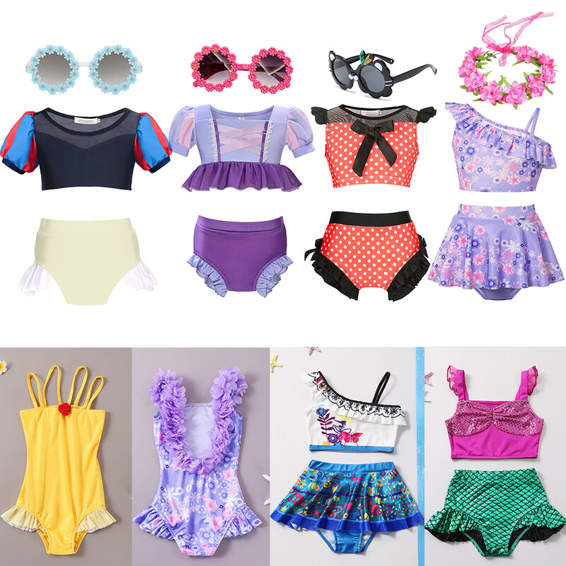 Детский купальник Принцессы Disney, летняя пляжная одежда, купальник из 2 предметов для девочек, праздничный комплект для купания, для младенцев