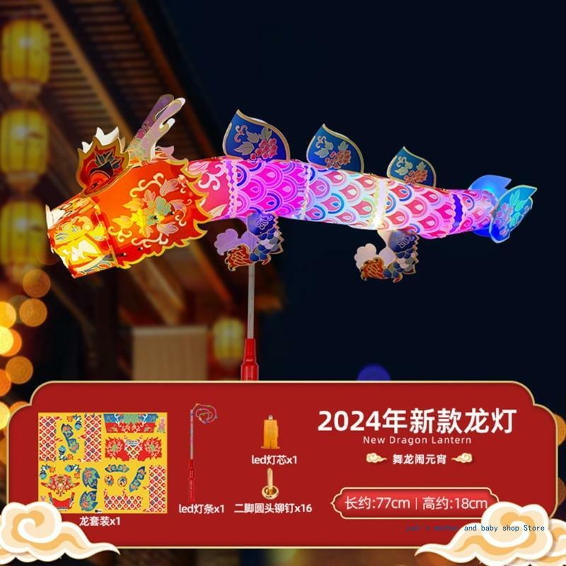 67JC ورقة التنين الحرفية ضوء أطقم للأطفال السنة الصينية الجديدة الدعائم حفلة ورقة التنين المواد اليدوية حقيبة الديكورات
