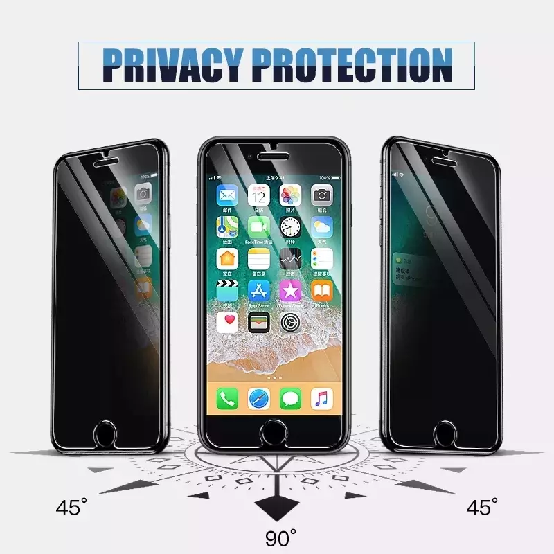 Vidro protetor anti-espião para iPhone, 13, 12, 11 Pro Max, 12Mini, protetor de tela para iPhone 6, 14, 7, 8 Plus, X, XR, XS Max, privacidade