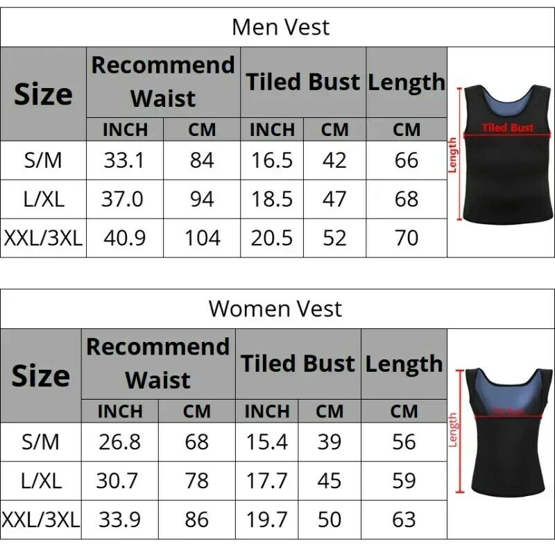 Neoprene Sweat Body Shaper Vest para Homens e Mulheres, Sauna Espartilho, Top Trainer, Ginásio Tanque Shapewear, Cintura Emagrecedora, Fat Burn Underwear