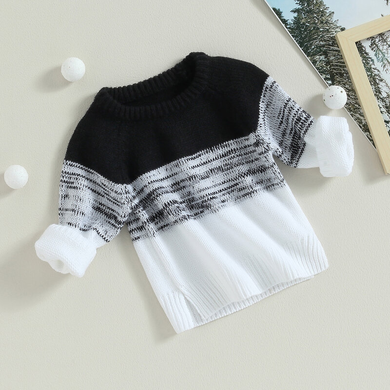 Mildsown Kids Boys Autumn Winter Knit Sweater Shirt Long Sleeve Contrast Color Crochet Patchwork Pullover Tops