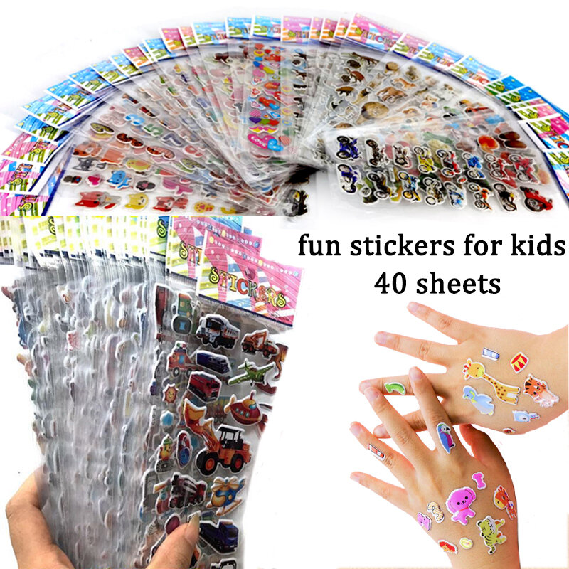 Conjunto de adesivos 3d com animais do jardim zoológico para crianças, adesivos impermeáveis para notebook, scrapbooking, brinquedos para meninos e meninas, 40 pcs/set