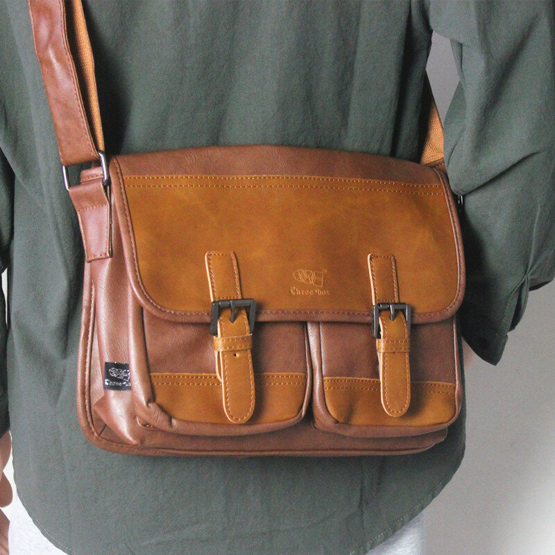 Bolsa de ombro vintage em couro PU masculina, multifuncional, bolsa tiracolo de viagem, grande capacidade, bolsa mensageiro masculino, bolsa iPad