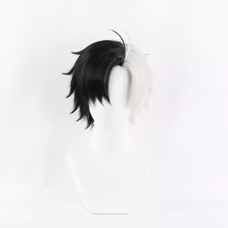 Peluca de Anime cortavientos Haruka Sakura, cabellera sintética resistente al calor, color blanco y negro, para Cosplay y Halloween