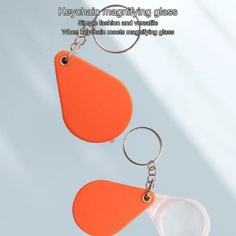 Keychain Magnify Glass Small Keychain Handheld Folding Magnifier Orange Magnify Lens for Daily Life Portable
